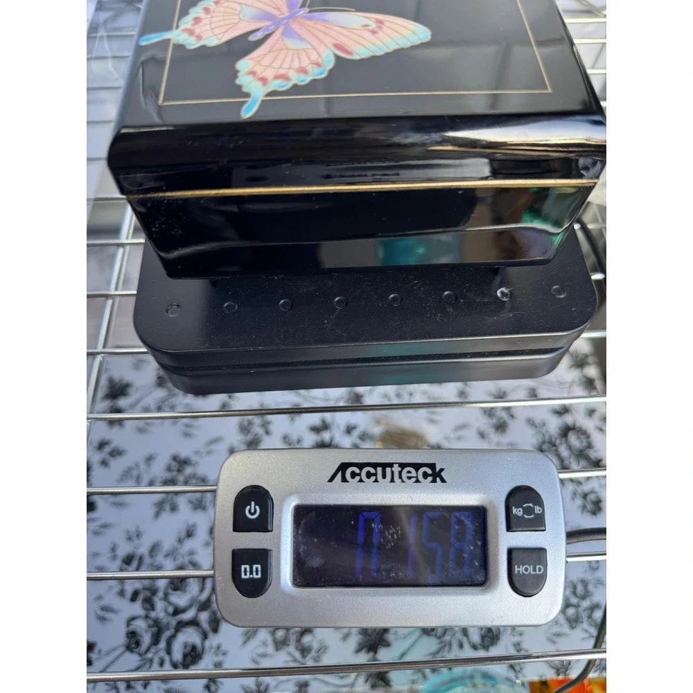 San Francisco Music Box Company Black Butterfly Floral Lacquer Jewelry Box